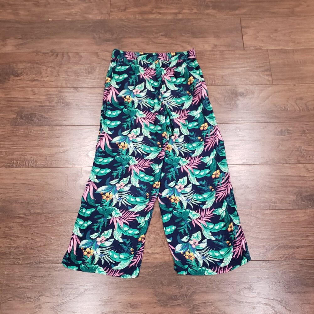 LOFT Linen Blend Pull-On Wide Leg Palazzo Pants Size M Navy Pink Green P… - Picture 6 of 13